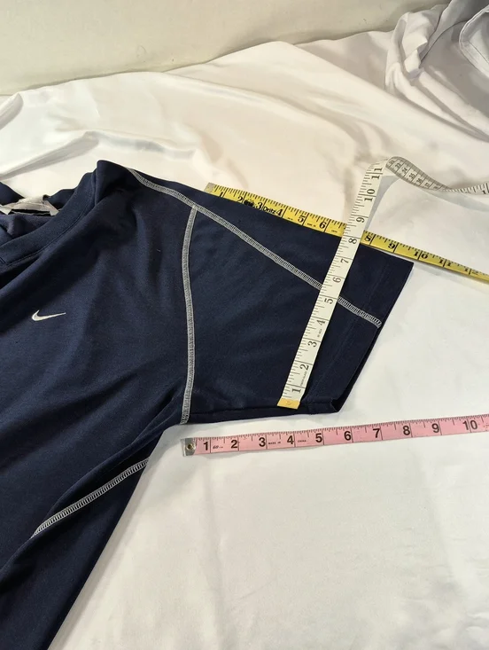 NWOT Nike Vintage Y2K Navy Blue Piping Center Swoosh V-Neck Performance Shirt L - Picture 7 of 9